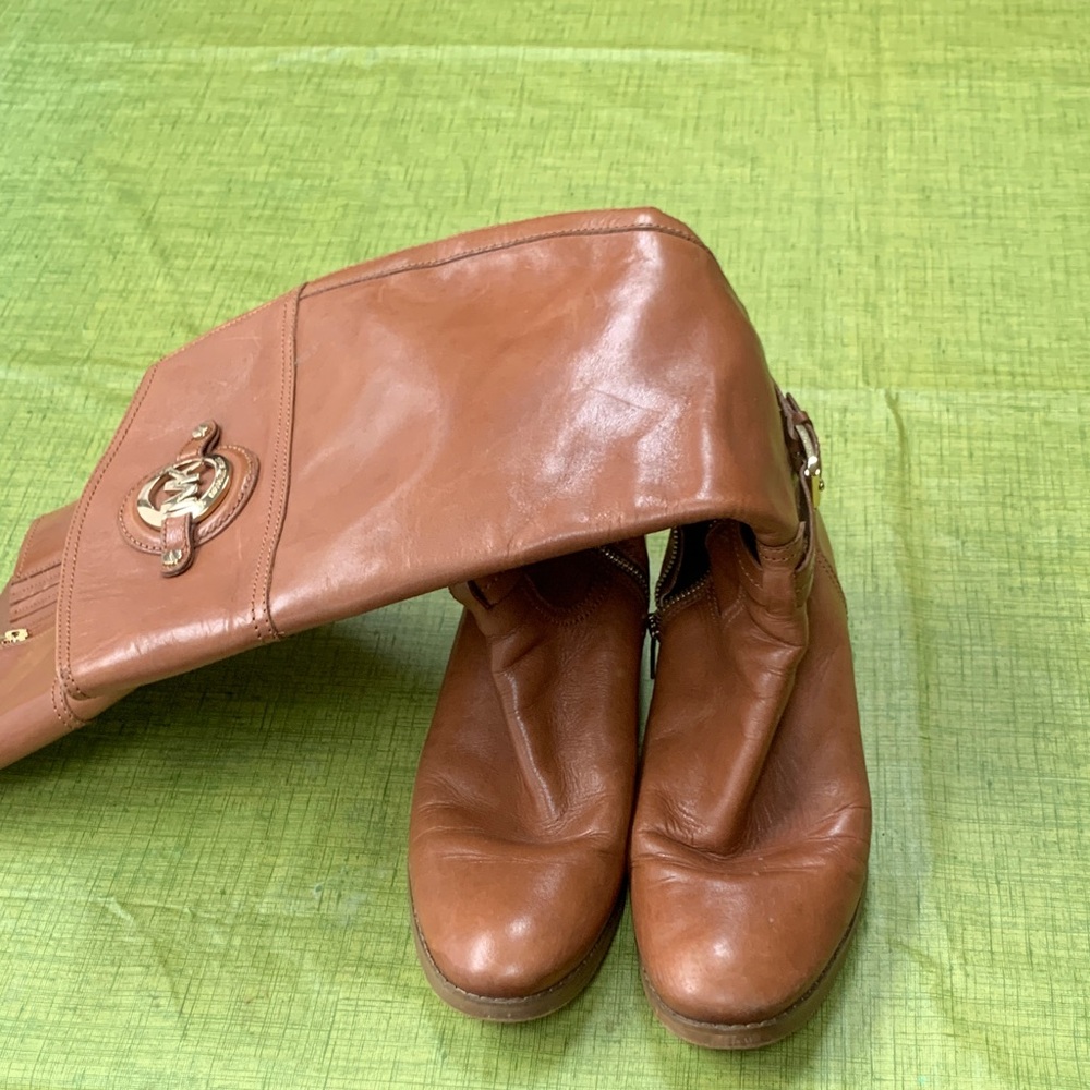 Michael Kors Brown Leather Boots with Gold Logo